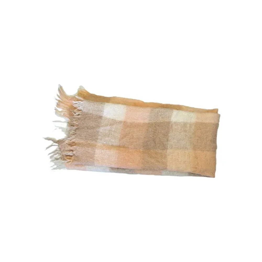 Loch Maree St. Albans Pure Mohair Pile Blanket Fringe Plaid Tan Orange Throw